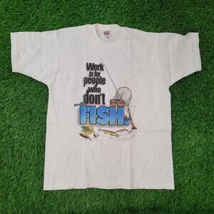 Vintage 1995 Funny Fishing Man Shirt Large 22x28 Crop USA